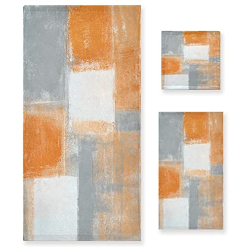 Patinisa Orange Grey Bath Towels Set Of 3,Gray White Graffiti Abstract Modern,Decoractive Bathroom Towels Set 1 Bath Towel,1 Hand Towel,1 Washcloth,Soft Shower Towels For Bathroom Beach Gym Spa #TOP23
