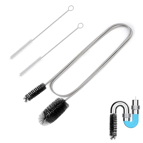 POPSKEETER Rohrreinigungsbürste Set mit Doppelkopf (2m) + 2X Schlauchbürsten (20cm) – Flexible Abflussbürste für Rohre, Abflüsse, Aquarium & Haushalt(Schwarz)