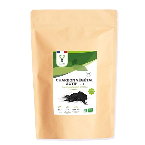 BIOPTIMAL - Charbon Végétal Actif Bio en Poudre Très Fine - Soluble et Comestible - Colorant Alimentaire Noir - pour Pâtisserie Cosmétique - Fabrication...