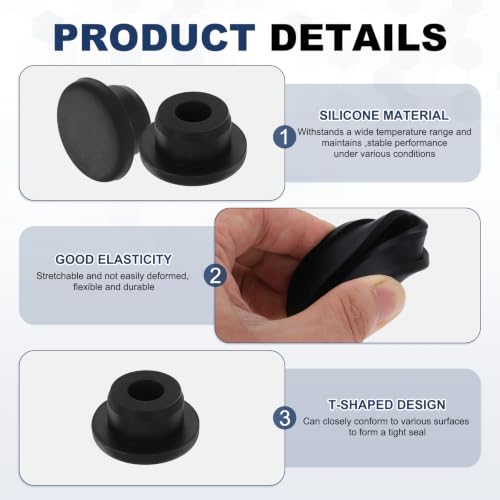 Image of MECCANIXITY 18pcs T-Shaped Silicone Plugs 19mm 3 /4 Inch Dia, Black | Snap in Plug Hole Seal Cover Round Rubber Stopper for 18.5-19mm Holes Kitchen Rubber Bulkheads Waterproof Sealing
