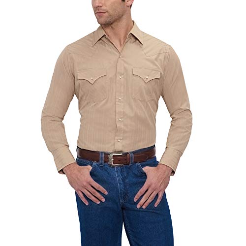 ELY CATTLEMAN Men's Long Sleeve Tone Western Shirt, Khaki, L