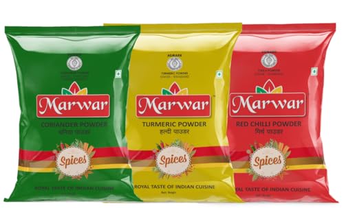 Image of Marwar Spices Combo (Total 3KG) Pack Red Chilli, Coriander Powder and Turmeric Powder 1KG Each Pack | Agmark Certified Lal Mirch, Dhania & Haldi Powder | Pure Indian Kitchen Masala Super Saver