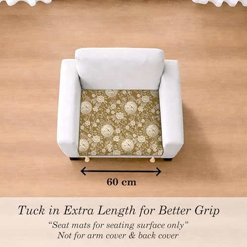 Image of Cloth Fusion Quilted Sofa Cover Seat Mat 1 Seater, Floral Toile | Reversible Jaipuri Print, 60 cm, Seat Cover Only, Decorative Tassel Edging With A Spare, Easy Tuck-In Hold, Not Anti-Slip