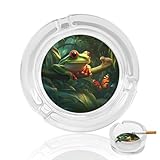 Cendrier rond en verre à motif grenouille et papillon, idéal pour la décoration de la maison ou du bureau.