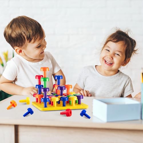 Image of Toddler Peg Boards Montessori Stacking Toys,Red,Yellow,Blue,Orange