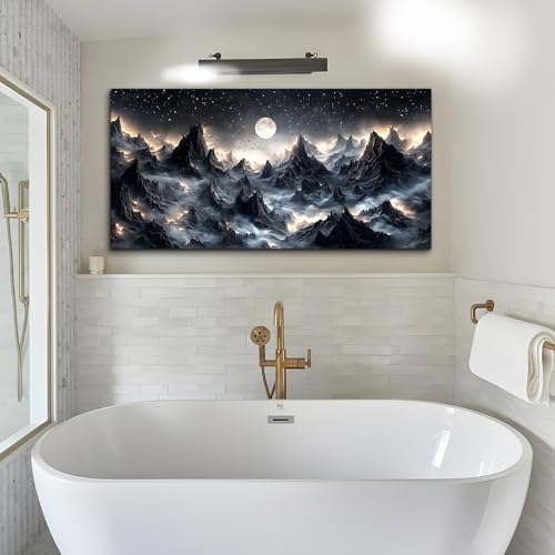SERIMINO Large Wall Art for Living Room, Mountain Landscape Wall Decor, Fantasy Abstract Art Prints, Moonlit Night Black Canvas Painting, Cool Modern Pictures Home Decor for Bedroom 30"X60"