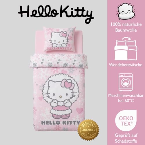 Housse de couette Hello Kitty réversible en coton doux rose flocons - 4