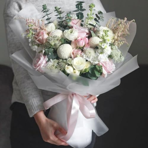 Image of Oasis Frosted White Bouquet Wrapping Roll Premium Korean Style Flower Wrap for Fresh Flowers & Gift Packaging Florist Essential Supplies 60 Micron 25 Meter Long