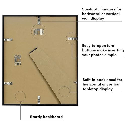 Image of Americanflat 10x12 Picture Frame with Shatter-Resistant Glass - Streamline Collection - Thin Border Photo Frame for Tabletop and Wall Display - Hanging Hardware and Easel Stand Included - Black