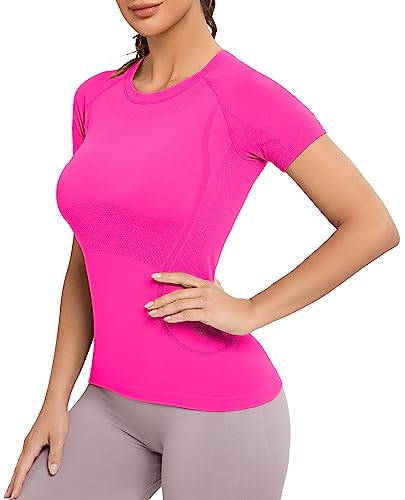 Image of MathCat Seamless Workout Tops for Women, Short Sleeve Compression Athletic Shirts Soft Yoga Gym Tops XS-XL