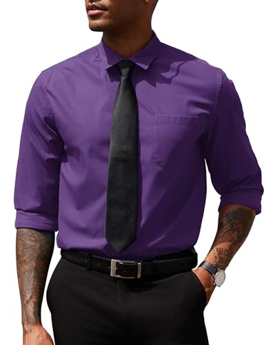 COOFANDY Mens Dress Shirts Long Sleeve Button Up Shirts Business Casual Shirts with Pocket Dark Purple