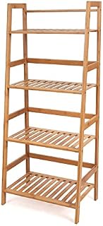 HOMFA Bamboo 4 Shelf Bookcase, Multifunctional Ladder-Shaped Plant Flower Stand Rack Bookrack Storage