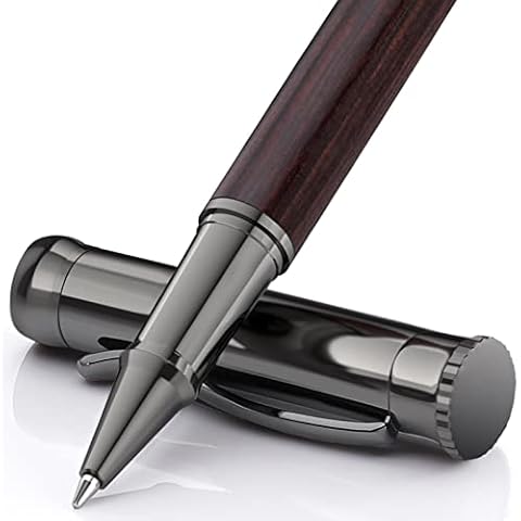 WEMATE Wood Rollerball Pen Set, Extra 2 Ink Refills(1 Black & 1 Blue), Fancy Writing Pen Nice Luxury Office Gift for Men, Professional, Executive, Cool Wooden Pen for Journaling - Black Oak Cover
