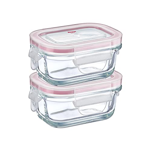 Westmark Set, 2 Glas-Frischhaltedosen mit Clip-Deckel, Füllvolumen: je 120 ml, tiefkühlgeeignet, mikrowellen- und ofenfest, Glas/Silikon/Kunststoff, Transparent/Rot, 234022E3
