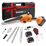Grenintol Mini Motosega a Batteria 8'', 6000mAh Motosega Elettrica con Pompetta Olio e Blocco di Sicurezza, 1000W Motore Brushless, Sega a Batteria per Rami e Giardino, Taglio del Legno