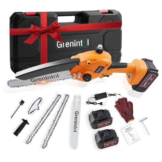 Grenintol Mini Motosega a Batteria 8'', 6000mAh Motosega Elettrica con Pompetta Olio e Blocco di Sicurezza, 1000W Motore Brushless, Sega a Batteria per Rami e Giardino, Taglio del Legno