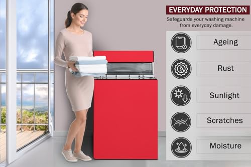 Image of Stylista Waterproof and Dustproof Polyester Washing Machine Cover Compatible for Godrej 7.5 Kg Fully-Automatic Top Loading WTEON ALP 75 5.0 FDTN GPGR, Red