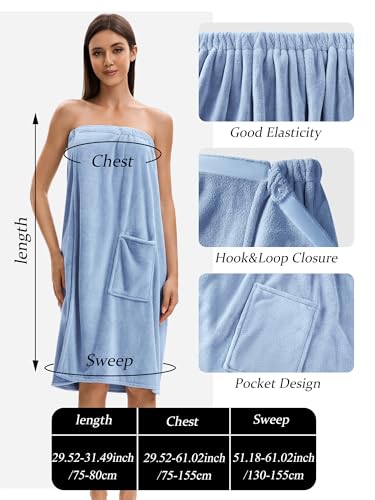 Image of Towel Wrap For Women After Shower,Plush Bath Robe Female,Sauna Spa Wrap Around Towels With Pockets