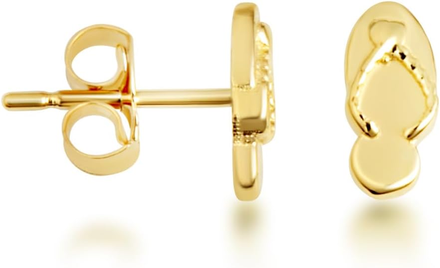 Claddagh Gold 10K or 14K Yellow Gold Flip Flop Beach Sandals Stud Earrings