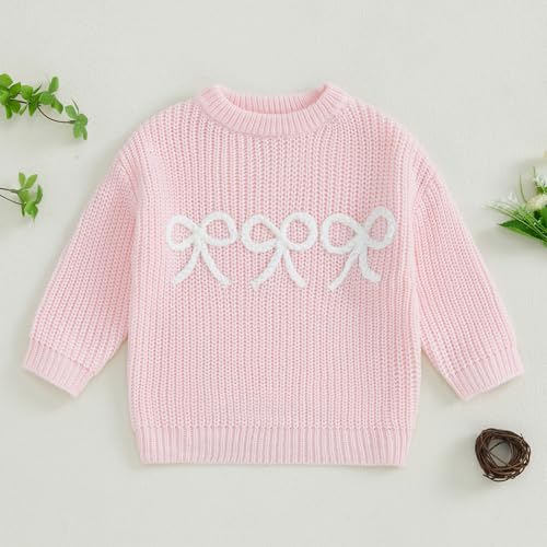 Infant Baby Girl Winter Clothes Embroidered Bow Knitted Sweater Long Sleeve Oversized Sweatshirt Fall Outfit2