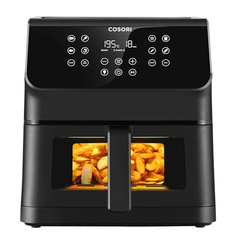 COSORI Friggitrice ad Aria 6.2 Litri, 85% Meno Olio,12 Programmi, Finestra,1700 W Timer e Temperatura Regolabili 75-205℃,ricette cartacee [Italiano],P652