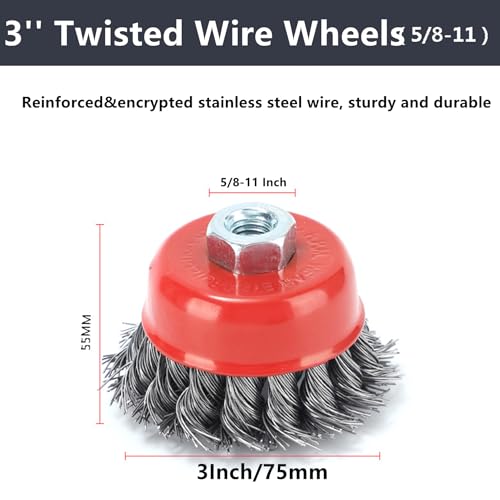 Rozzloom WIRE CUP BRUSH 3'' - NIUSI 3 Inch Wire Cup Brush For Angle Grinder - 5/8 Inch-11 Threaded Arbor Carbon Steel Twisted Knotted Wire Brush thumb #4