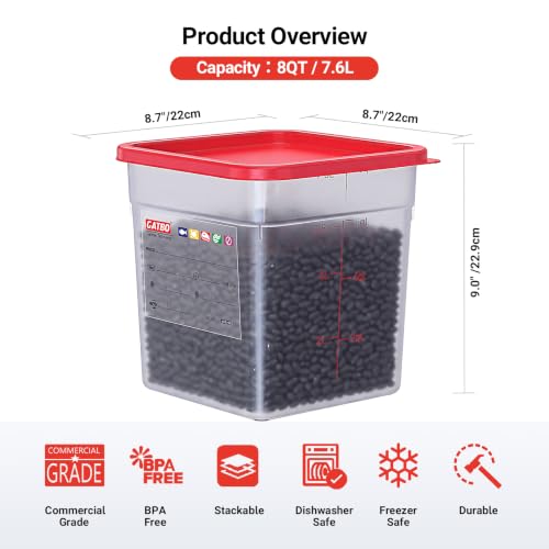 GATBO 2 Pack 8 QT Commercial Food Storage Containers with Lids, BPA-Free Translucent Square Containers for Pet Food, Flour, Sugar, Rice and Dry Food Storage with FIFO Label Area - Image 2