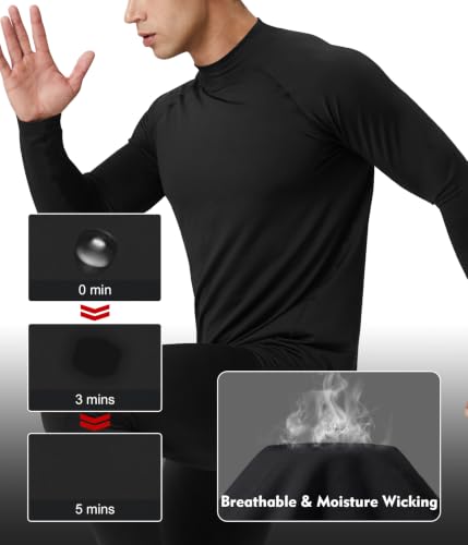 Image of Men's Thermal Shirts Mock Turtle Neck Long Sleeve Cold Weather Base Layer | Fleece Lined Tops. Ultra Soft, Moisture Wicking, 4 Way Stretch. Winter Gear For Snowboard & Daily Wear