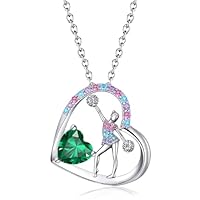 BAOWING Birthstone Cheerleader Necklace Gifts for Girls Heart Rainbow Cheerleading Cheering Jewelry Pendant Sport Cheer Birthday Gifts for Kids Little Girl Daughter Granddaughter, Stainless Steel
