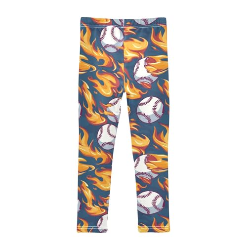 Wusikd Baseball Flames Girls' Leggings Toddler Doodles Kids Yoga Pants Dance Active Tights 4T2