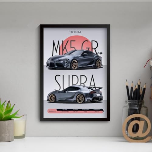 Image of Supra Poster | Framed MK5 Supra A4 Sized (31 x 23 cm) | JDM Car Poster for Wall, Gift for Boys, Hypercar Frames | Japanese Car Posters for Wall, Bedroom, Hostel, Study Area, Hostel (F 041)