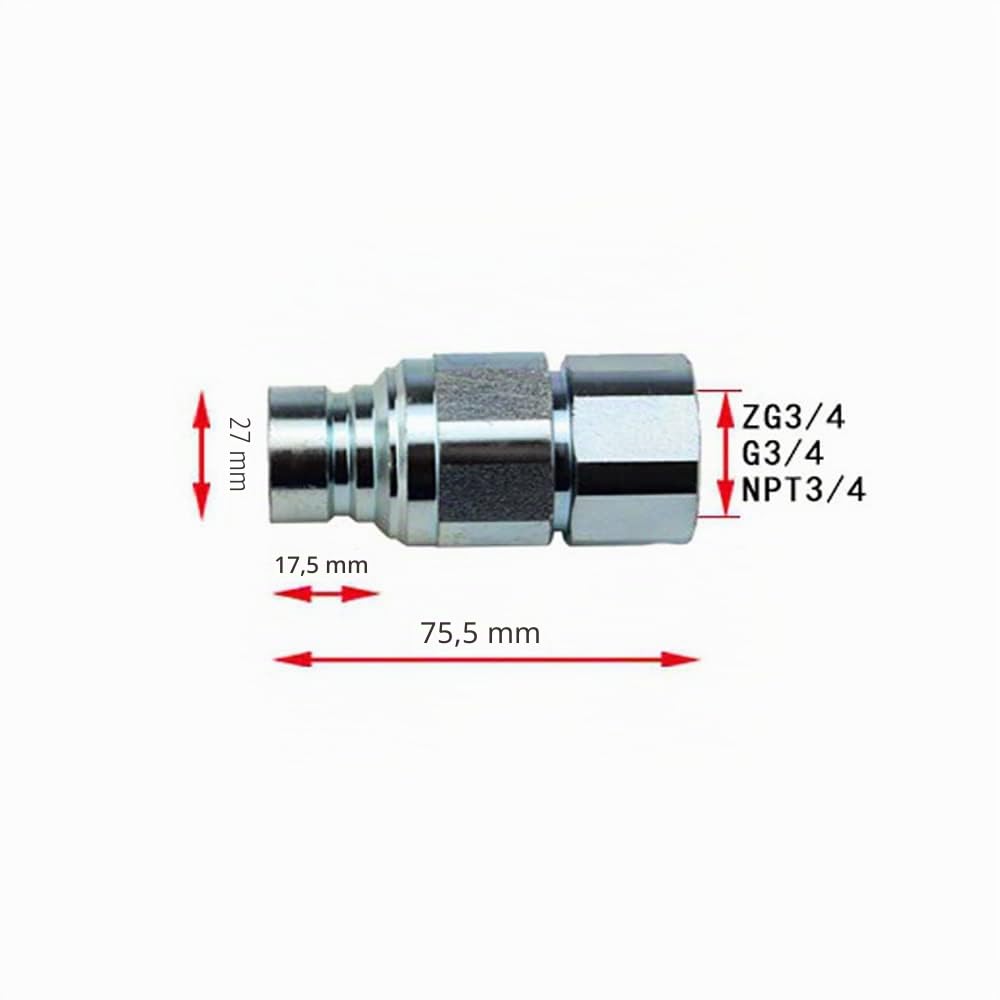 Raccords hydrauliques à libération rapide à tête plate BSP à libération rapide (G3/4 mâle + femelle)