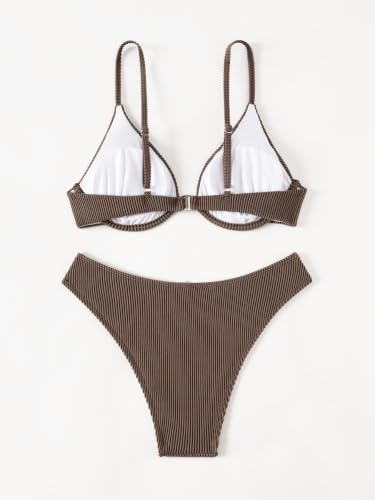 Image of Fanuerg Women Underwire Triangle Bikini Spaghetti Strap Push Up Swimsuit Cheeky Two Piece Bathing Suit