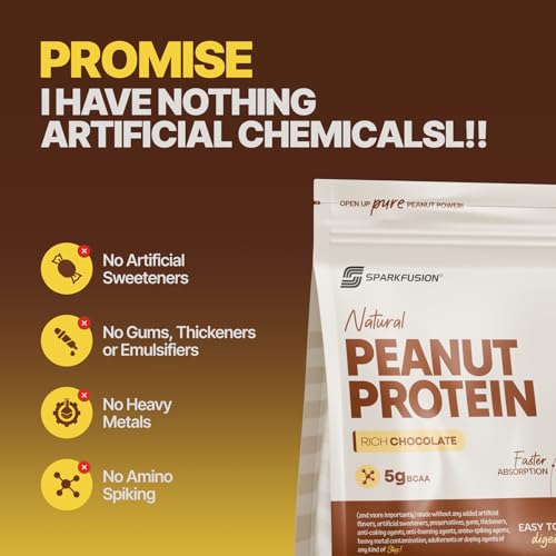 Image of SparkFusion Natural Peanut Protein Isolate - Flavor - 25g Protein, 5g BCAA, Zero Sugar, Gut-Friendly, Vegan, Lab-Tested, No Artificial Additives (1 kg (Pack of 1), Rich Chocolate)