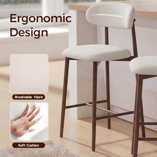 Image of AQO Counter Height Bar Stools Set of 2, Upholstered Counter Stools Modern Barstools with Metal Legs for Kitchen Island Dining Room, Walnut