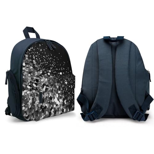 Black White Glitter Backpack Small Book Bag with Side Pocket, Lightweight Durable Backpack, Travel Rucksack, Blue-style4