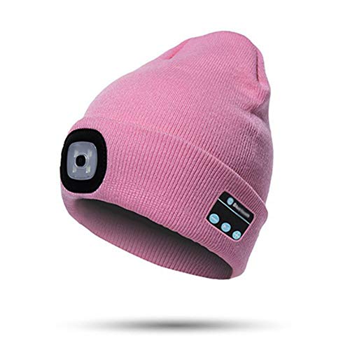 Unisex Wintermütze mit Licht und Bluetooth 4 LED USB Aufladbar Mütze Beanie Warm Gestrickte Beleuchtung Musik Hut für Walking, Camping,