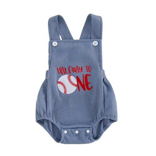Bagilaanoe Half Birthday Outfit Baby Boy Half Way to ONE Baseball Sleeveless Romper Jumpsuit One Year Old Clothes (Blue 6-12 Months)