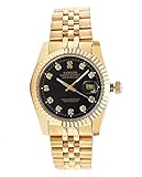 Sangdo Men's with Diamond Round 18k Gold Black Dial Shell Gold Stainless Steel Band Mechanical Watches