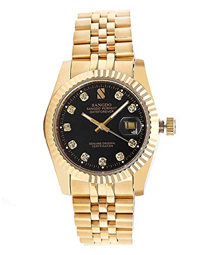 Topwatch® Sangdo Men's with Diamond Round 18k Gold Black Dial Shell Gold Stainless Steel Band Mechanical Watches