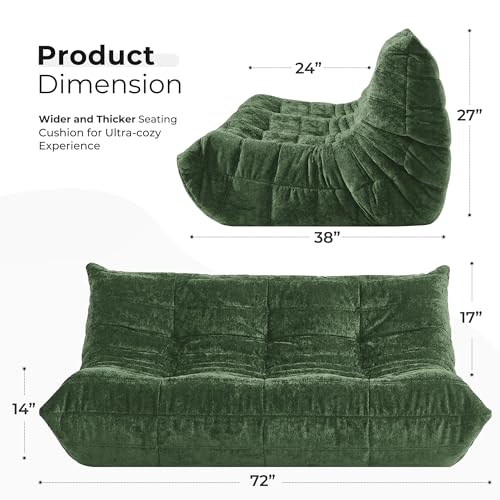 Image of HABUTWAY Giant Bean Bag Chairs Lazy Sofa for Adults,3 Seater,Green | 3 Seater Fireside Chair, Memory Foam Lazy Large Floor Bean Bag Sofa for Living Room, Bedroom, Dorm, Office