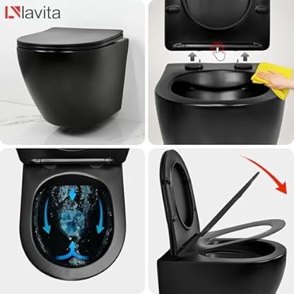 GEBERIT Duofix Basic Vorwandelement + Wand Tiefspül WC Sinto Schwarz Spülrandlos + WC Sitz + Bedienplatte Delta 25 Verchromt Knopf Komplettset Unterputz Spülkasten Toilette Komplett Sett WC – Bild 6