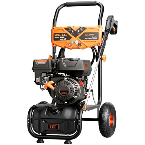 Image of 3500PSI Gas Pressure Washer, 2.3GPM Gas Powered High Pressure Washer with 212CC Engine, 4 Adjustable Nozzles, 25 ft High Pressure Hose for Cleaning Walls, Terraces, Vehicles, Gardens (Orange)