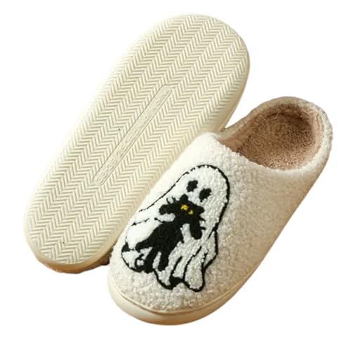 Image of Womens Mens House Slippers Retro Comfy Warm Plush Slip on Fluffy Memory Foam Home Sippers for Winter Indoor Outdoor