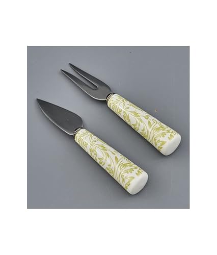 ARTE DEGLI ARGENTI BOMBONIERA NOZZE MATRIMONIO SET 2 COLTELLI FORMAGGIO GRANA o PARMIGIANO con MANICO CERAMICA DECORO BAROCCO Cm.13 LAME METALLO 1317001