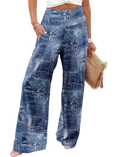 JZC Women's Palazzo Lounge Pants Casual Wide Leg Pants High Waist Flowy Toursers with Pockets