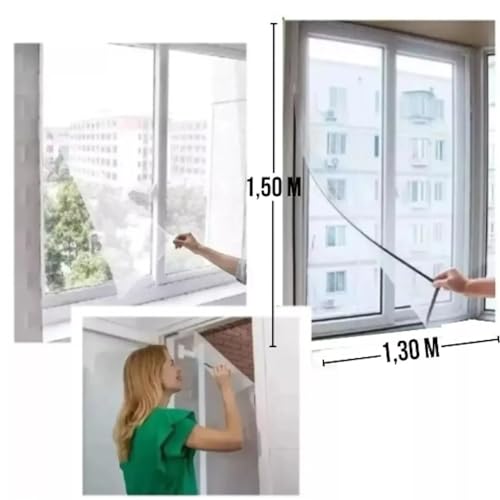 Tela Mosquiteira Ajustável 1,5m x 1,3m com Velcro Adesivo: Proteção Eficiente Contra Mosquitos e Ins