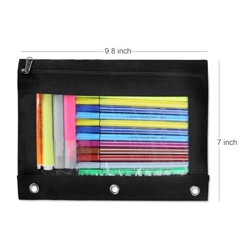 Image of 60 Pack Pencil Pouch for 3 Ring Binder, Pencil Case with Smooth Zipper Bulk, Clear Window Pencil Bag for School, Office, Jewelry, and Cosmetic, Black