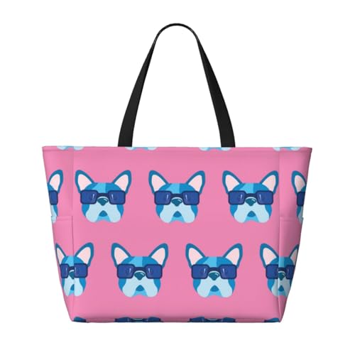 Grand sac de plage bouledogue français imprimé original avec poignées