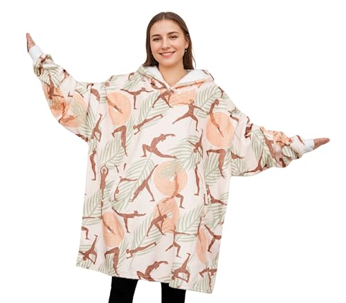 Huglanket Yoga Gifts for Women, Yoga Gifts Unique Wearable Blanket Hoodie, Oversized Flannel Hooded Blanket Beige